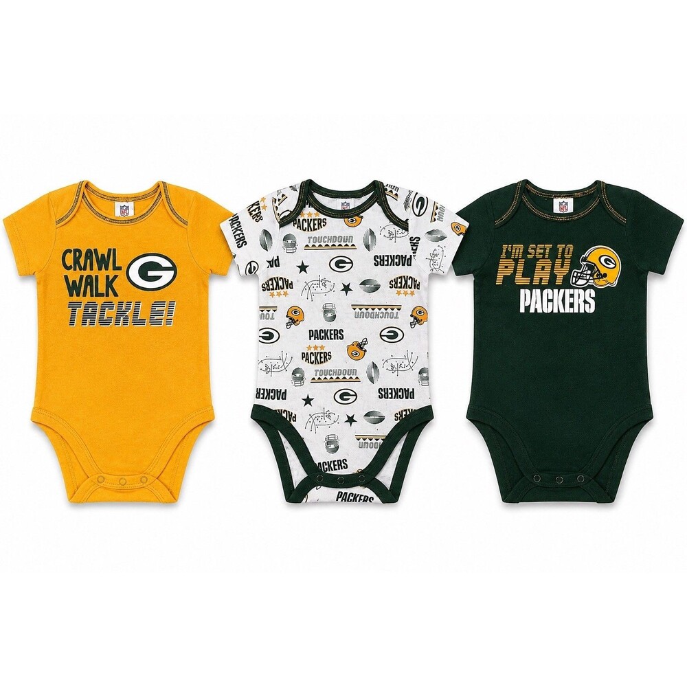 NEW NWT NFL Lot Green Bay Packers Baby Boy Bodysuits Football 0-3 months clothes